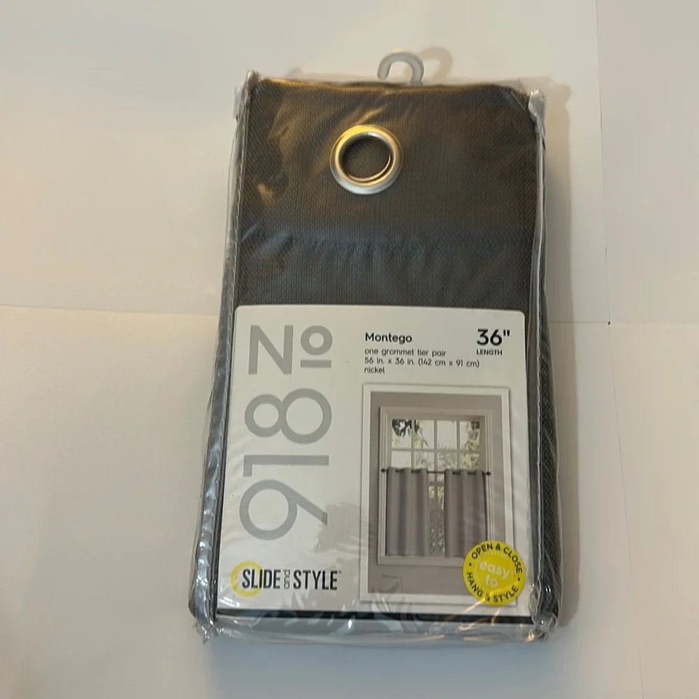 NWT! No918 - Slide and Style Curtains - Montego Grommet Tier Pair in Grey